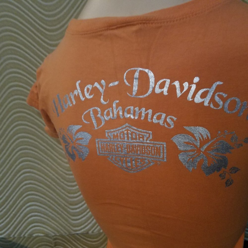 Orange Harley-Davidson T-Shirt Metallic Flowers - Picture 3 of 5